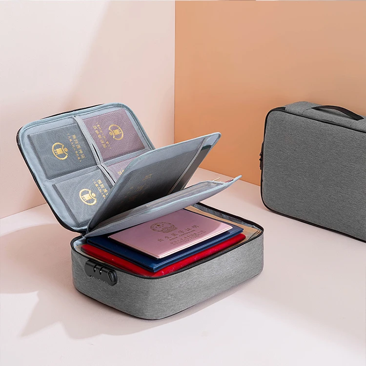 Multi-Layer Portable File Storage Safe Bag with Lock for Important Passport Certificates Waterproof Document Organizer Bag