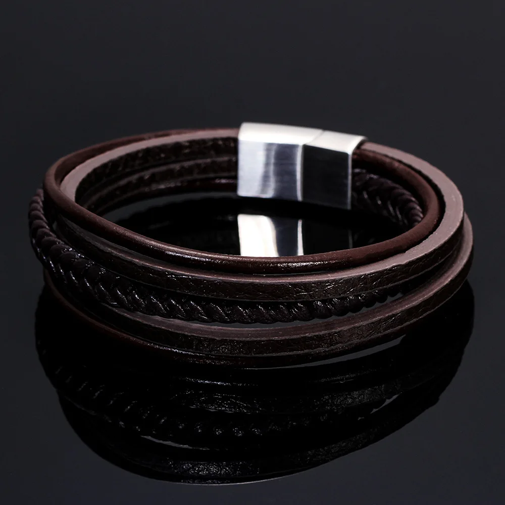 wholesale hot sale  Titanium steel woven handmade leather cross anchor bracelet men