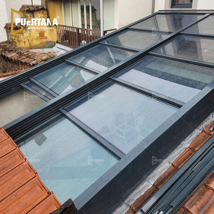 Motorised Automatic Retractable Open Air Aluminium Glass Sliding Roof Rooflight Smart Aluminum Glazing Skylights Window