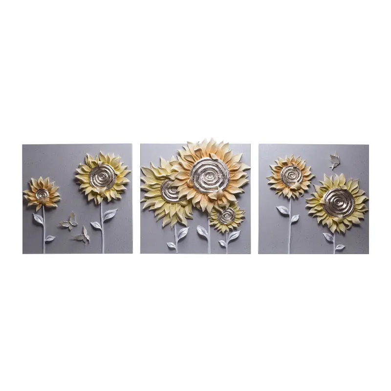 Sunflower 3d Handmade Carved Modern Interior Home Decor Painting Resin Golden Wall Painting