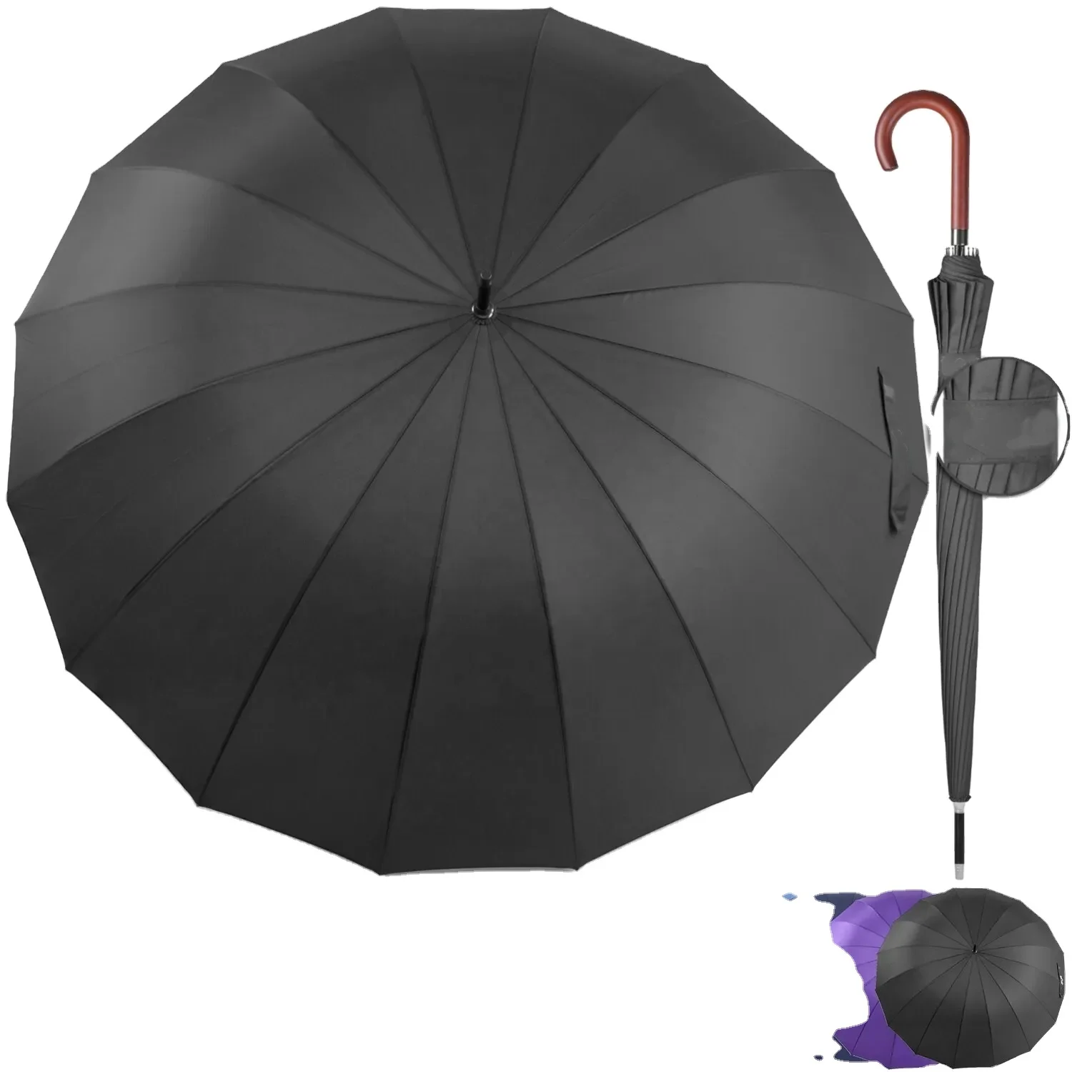 2024 popular straight umbrellas with 16 ribs big umbrellas for adults high quality umbrella wooden handle