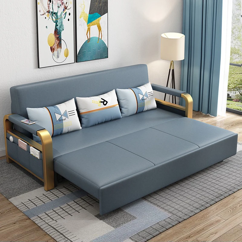 Modern Living Room Apartment Furniture Metal Frame Foldable Sofa Cum Bed With Storage Luxury Folding Sofa Bed