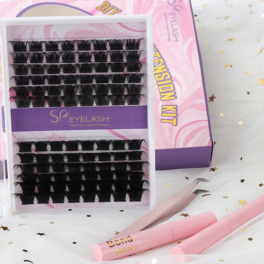 SP EYELASH Long lasting 7-10 days diy cluster lash bond and sealer C D curl segment lash pre cut diy lash extension kit