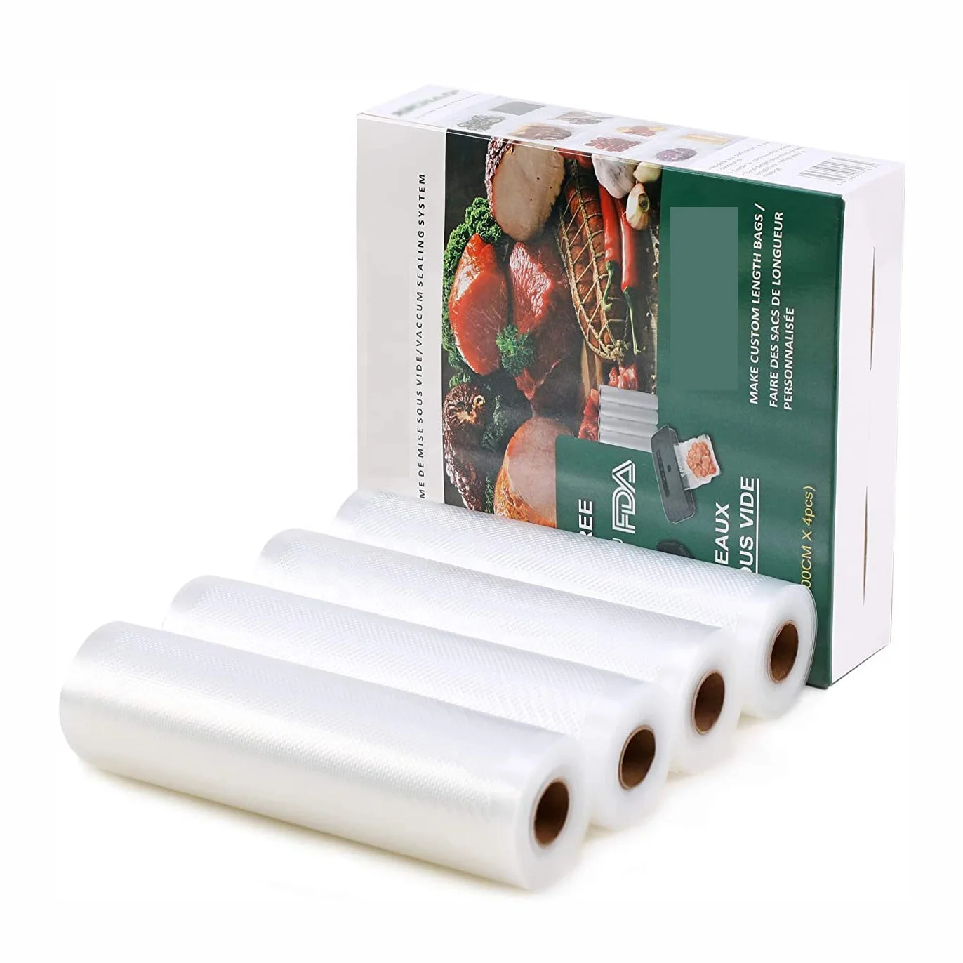 Пакеты для вакуумного упаковщика под заказ, текстурированные рулонные черные пакеты под вакуумом 8 дюймов x 16 дюймов и 11 дюймов x16, 8x50 рулонов