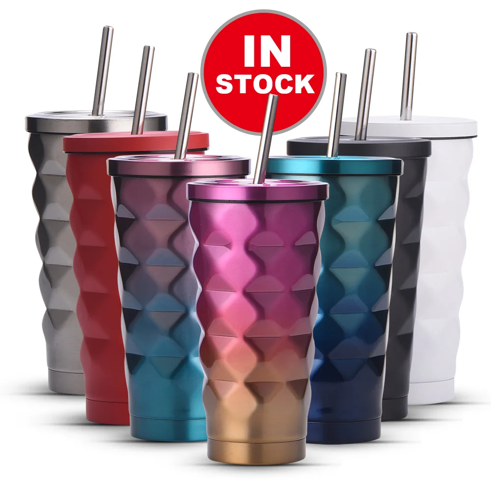 Double wall 16oz tumbler stainless steel thermo vacuum coffee mug reusable coffee cup with straw travel portable car thermos cup