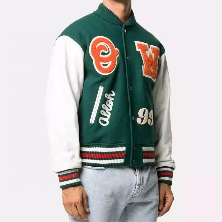 OEM Custom Chain Chenille Embroidery logo Square Collar Bomber Baseball Vintage Letterman Jacket For Men