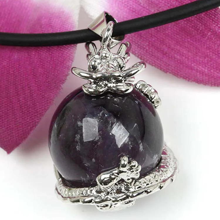 
ML Natural Stone Round Beads Pendant Wrap Chinese Dragon Healing Crystal Quartz Reiki Chakra Pendant Jewelry 