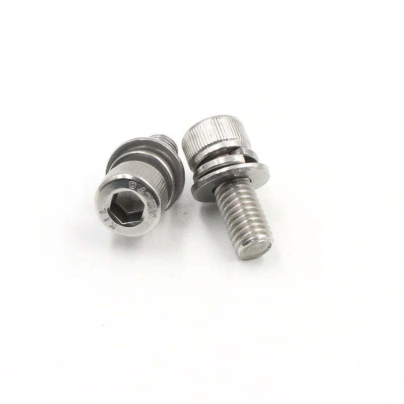Customized hardware stainless steel sems hexagon socket thumb head double washer combination machine thread bolt screw