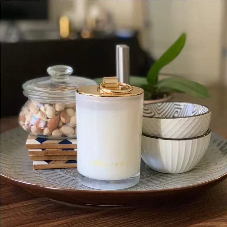 luxury custom private label scented soy wax candles with metal  lid and boxes packaging