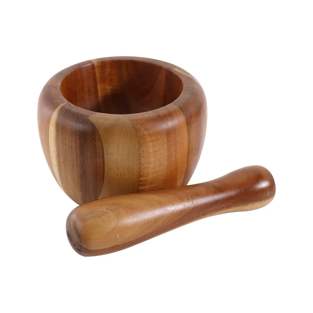 Kitchen Tools Wood Grinding Pinch Bowl Natural Bamboo Mortar And Pestle Set