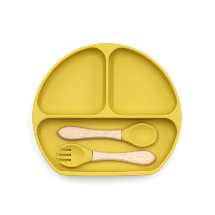 Eco Friendly Custom Kid Silicone Baby Plate Waterproof Tableware Suction Silicone Plate Spoon Fork