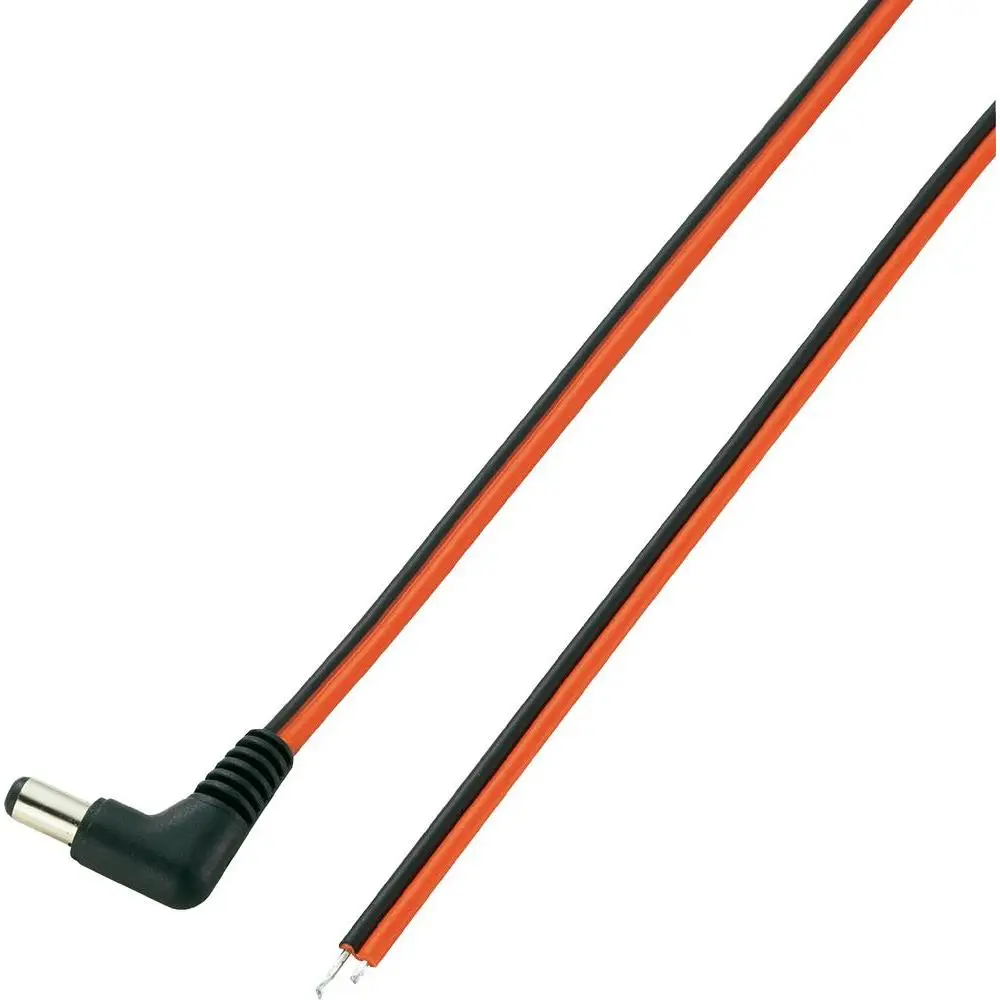 FOK 24V 90 Degree Angle Male DC 2.1x5.5 Barrel Jack to Open Stripped Tinned Wire Bare End Cable