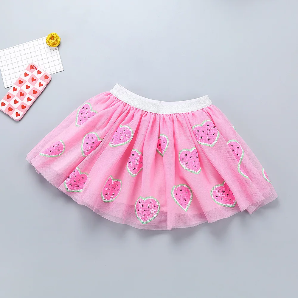 Summer Watermelon Rainbow Sequin Baby Girls Tutu Skirts Pleated Skirt Kids Princess Girls Ballet Tutu Mesh Sequin Skirts