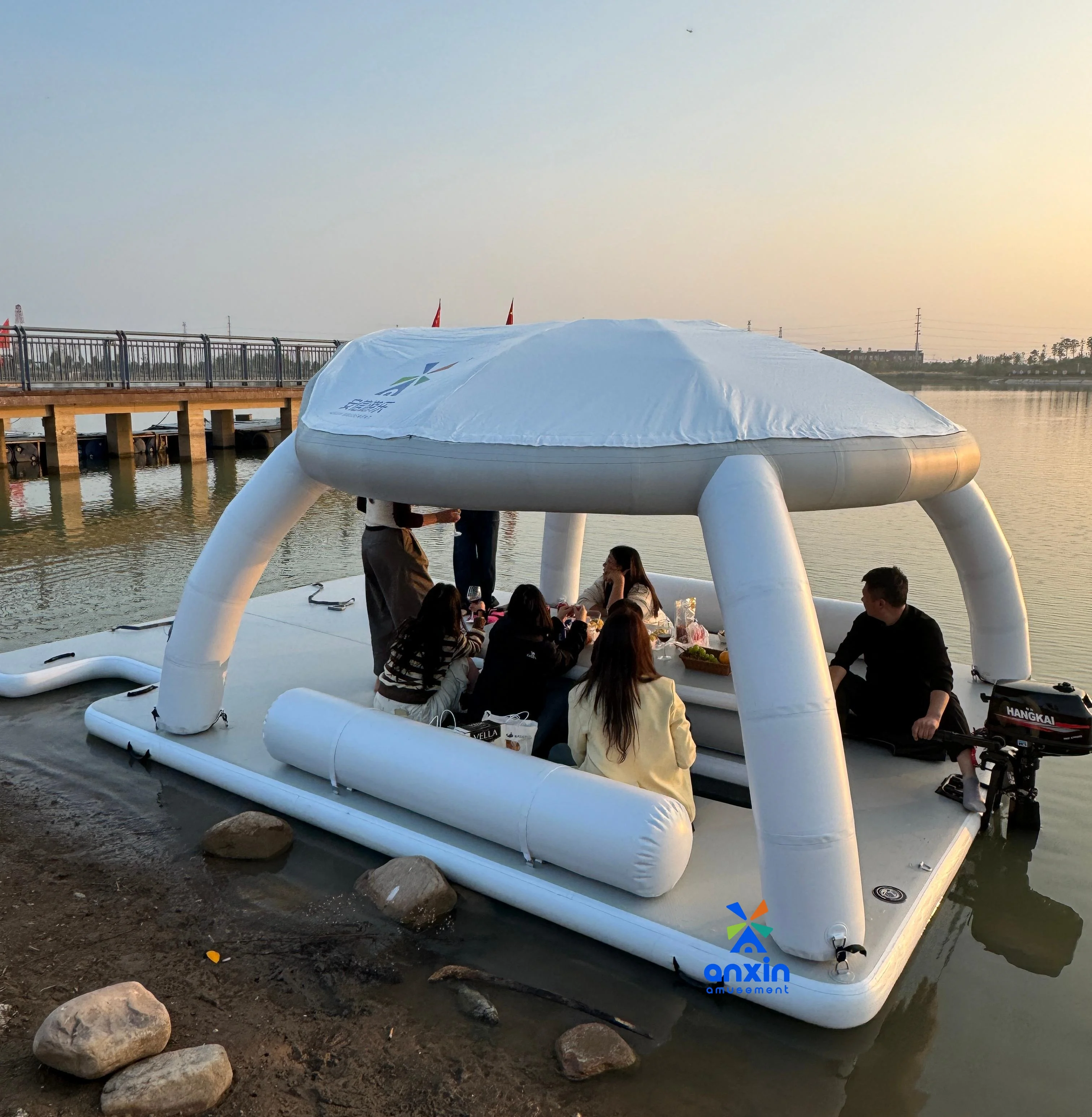wholesale pontoon swim deck water leisure island driftsun inflatable floating dock platform inflatable mat with tent