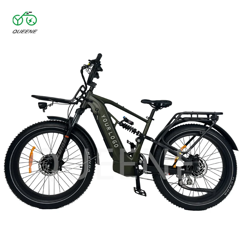 QUEENE Wholesale 750w Bafang Double Motor 26*4.0 Inch Fat Tire Spoke Rim Adult Mountain Electric E Bike Full Suspension
