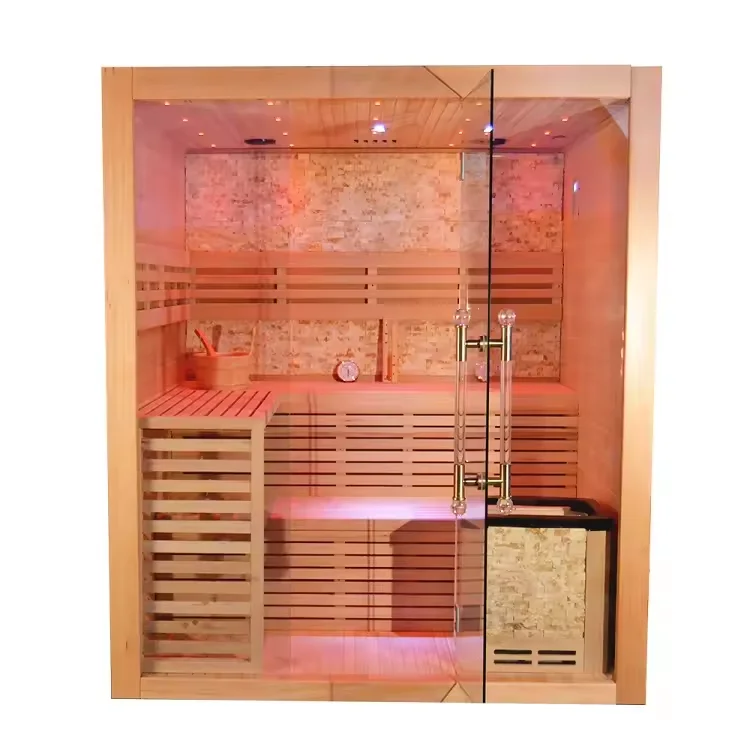 2024 Big himalayan salt therapy steam sauna room finnish1-6 person traditional dry wet steam sauna for sale
