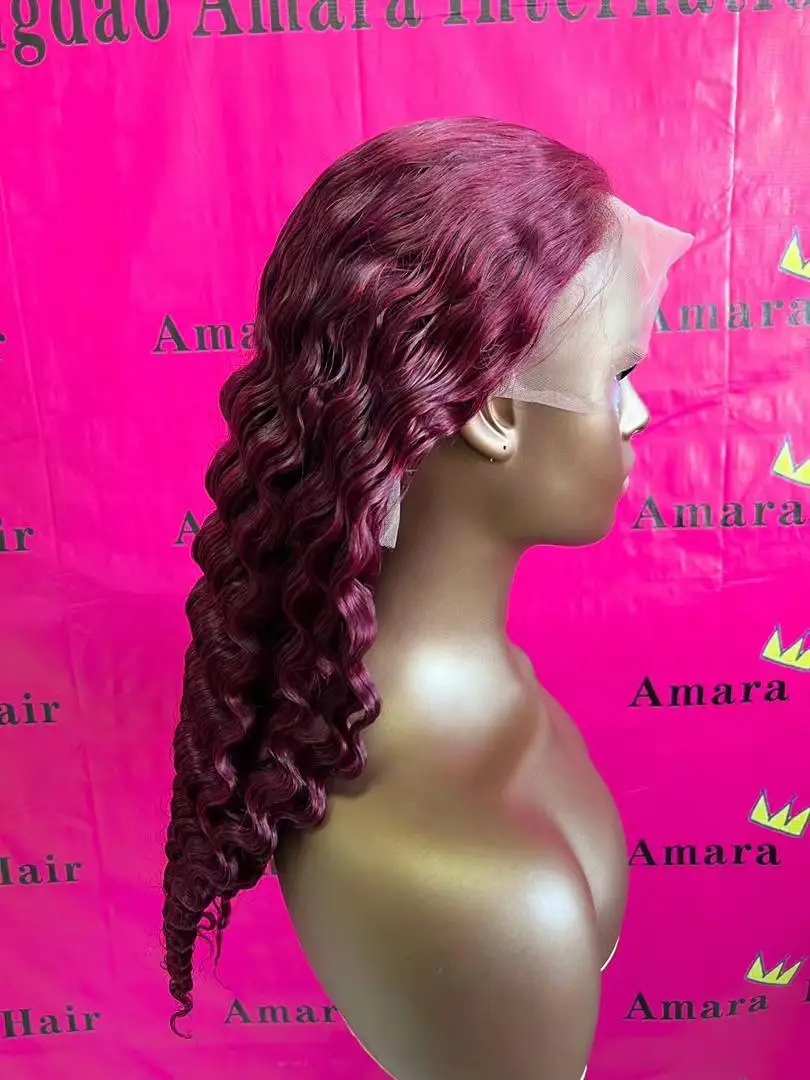 Amara hot selling 28inch deep wave wig human hair vietnamese raw hair wigs burgundy brazilian deep wave wig 13x4 lace human hair
