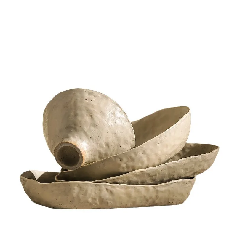 Hot Selling Nordic Style Handmade Ceramic Plate Rice Pottery Bowl Tableware Porcelain Dish Dinnerware Luxury Set