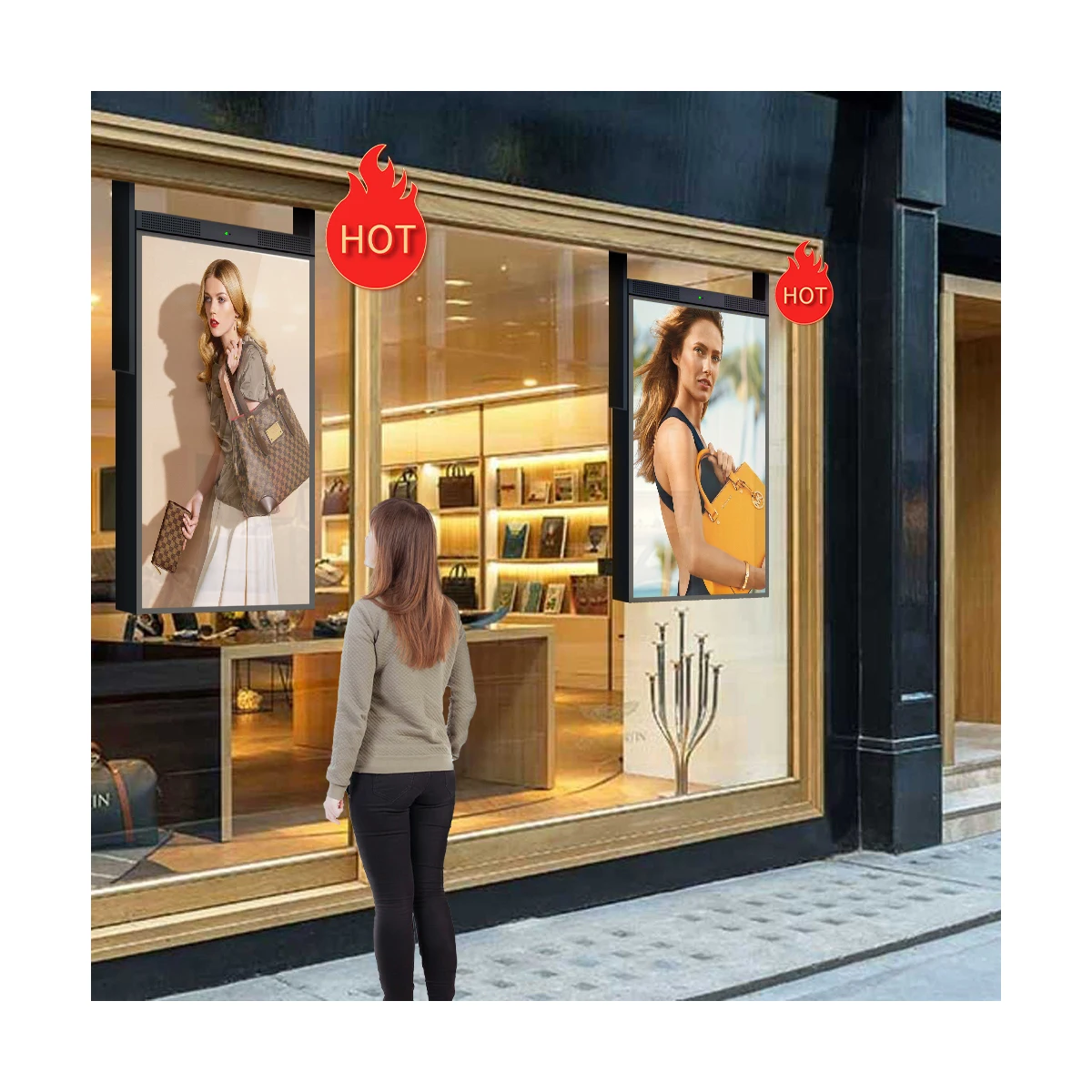 ultra bright window display hang  display screen for shop 55 inch smart tv monitor custom retail signage led windows display