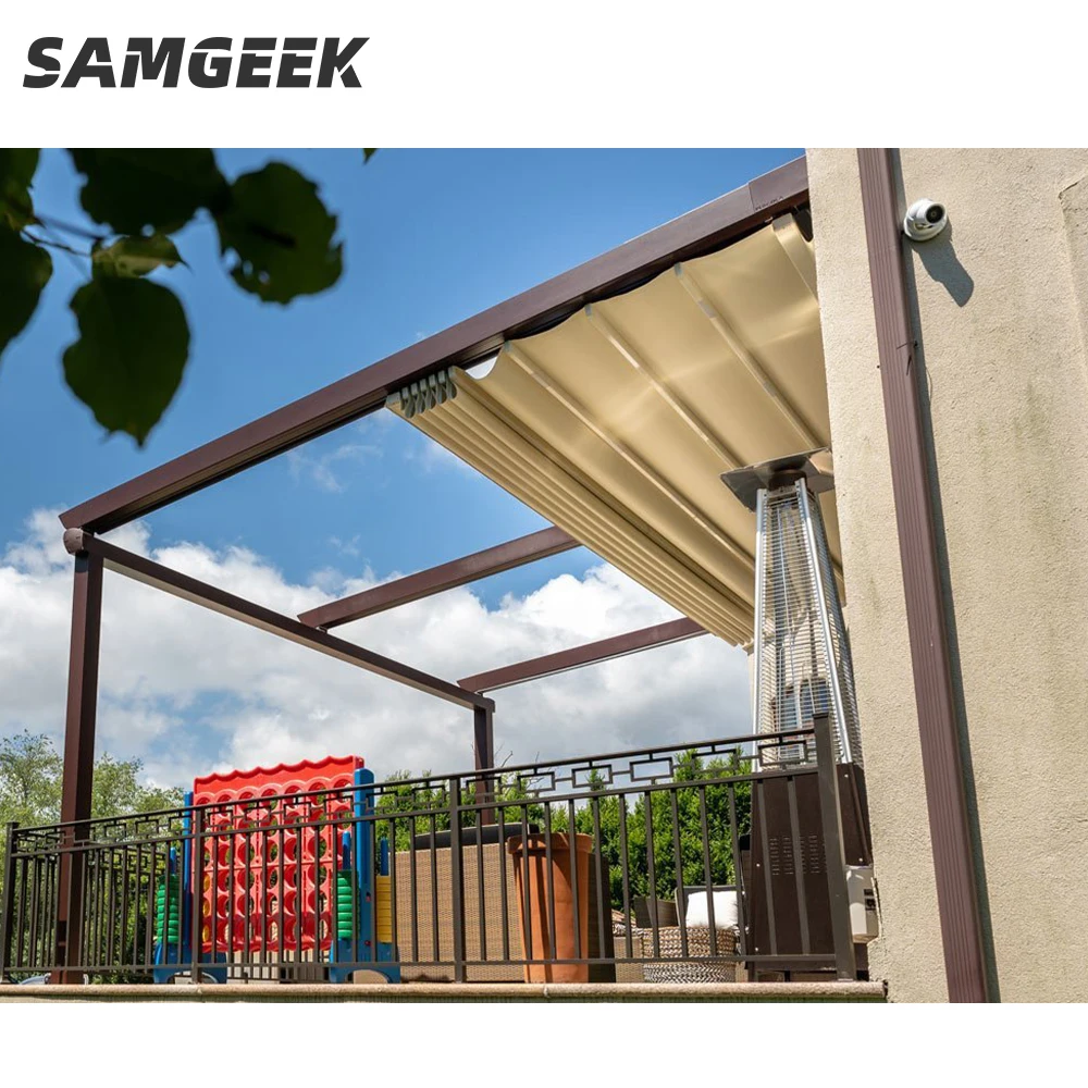 Sun Shading Canopy Motorized Retractable  Roof PVC fabric Pergola Awning Outdoor Opening Gazebo