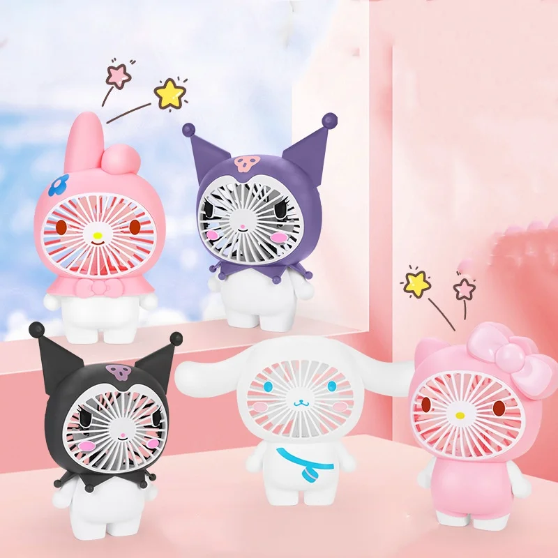 Sanriio Cinnamoroll Kuromi My melody Cartoon Portable Handheld Personal USB Rechargeable Fan 3 Speed Wind table Cute Design