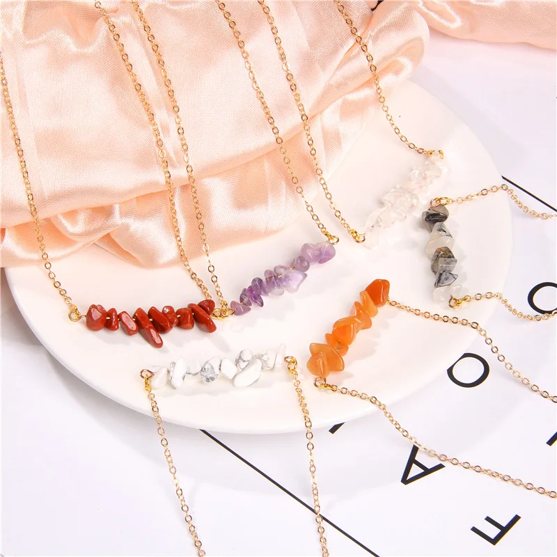 Simple Style Color Gravel Necklace Natural Gemstone irregular Necklace Raw Rocks Accessories