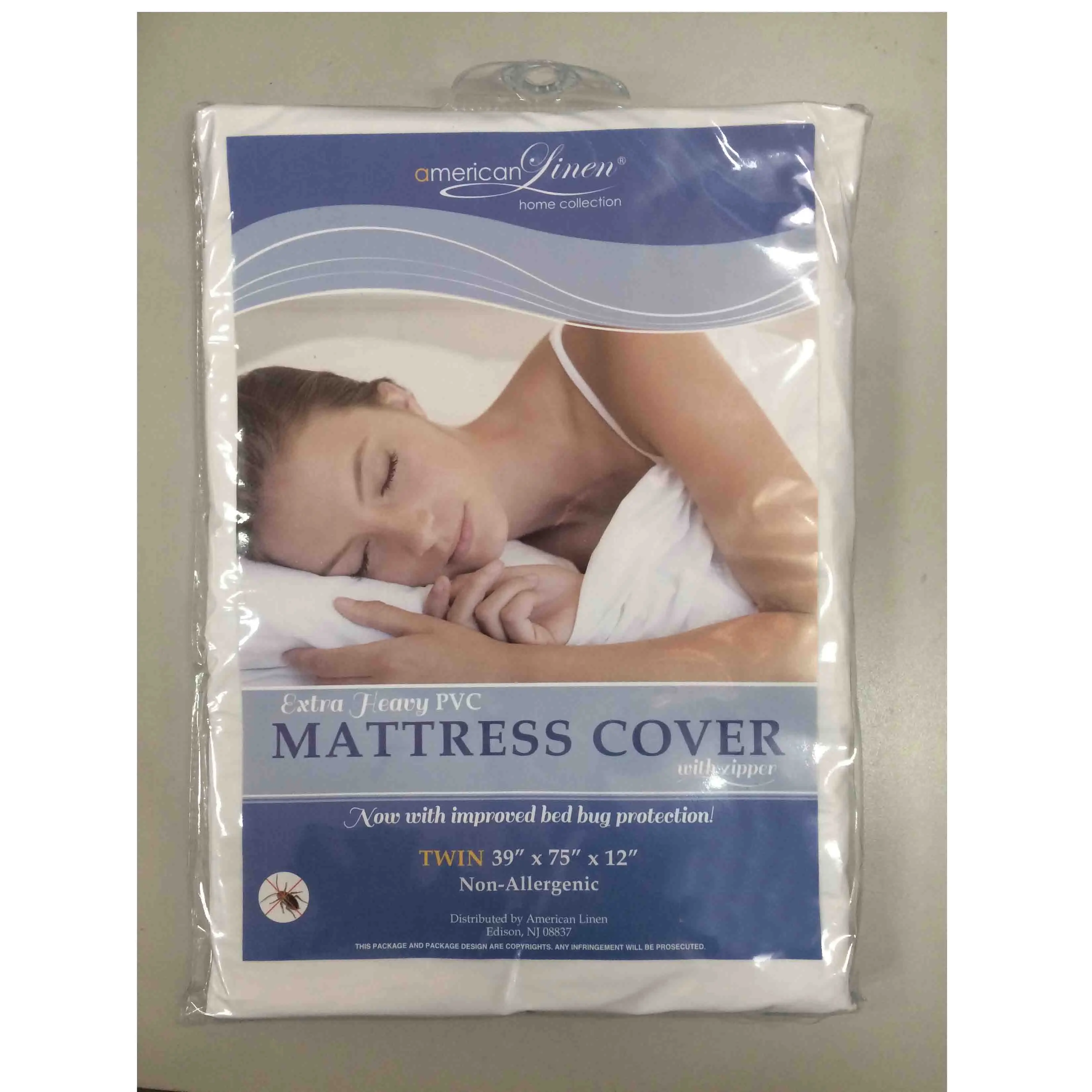 TWIN size PVC vinyl thin hospital hotel mattress cover pad, with zipper full covered
