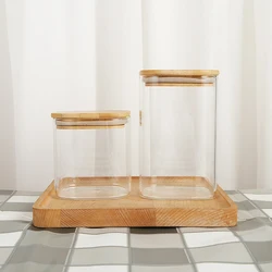 200ml 260ml 300ml 400ml 500ml High grade Kitchen Borosilicate Glass storage Containers Jar with bamboo lids