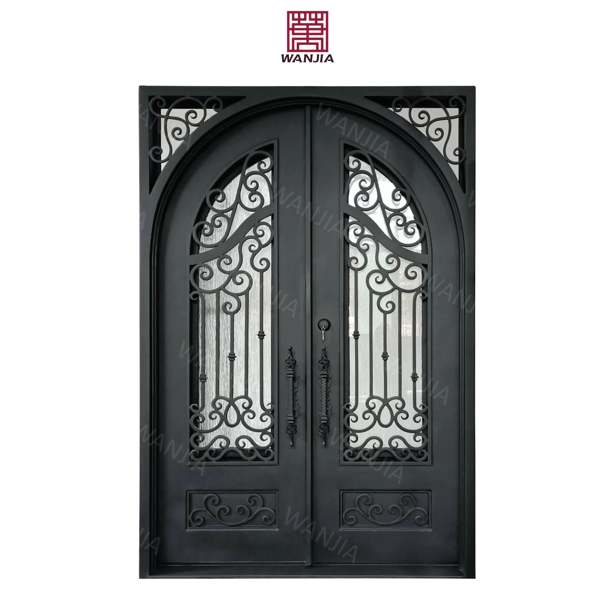 WANJIA wrought iron window grill desig patio balcony entry door wrought iron french iron double doors