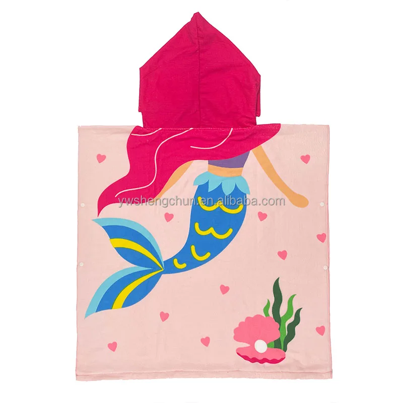 Custom Blue Great White Shark Sand Free Quick Dry Hooded Poncho Rainbow Beach Towel Kids