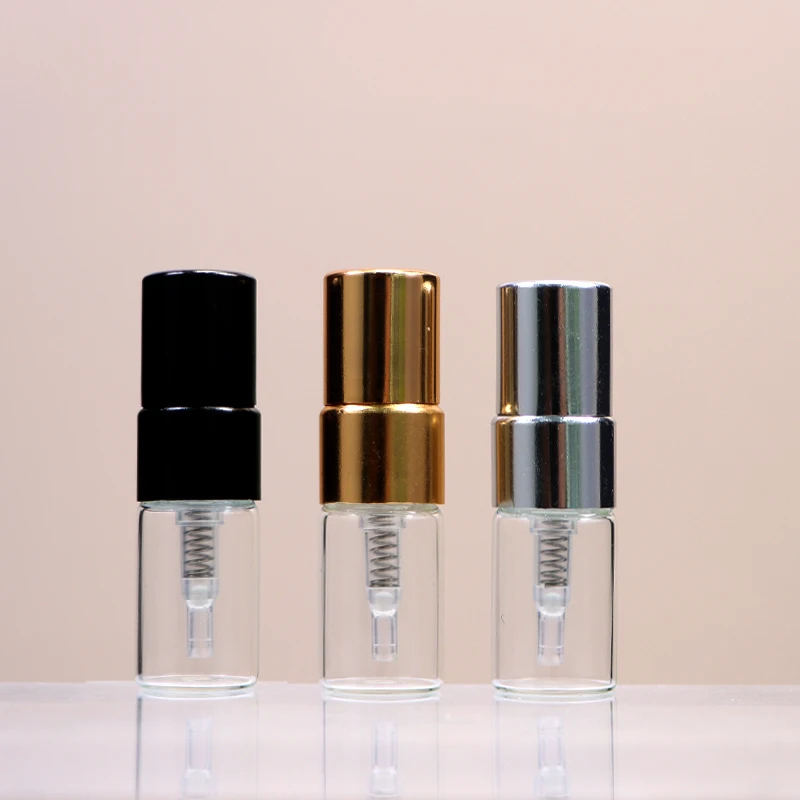 2ml Sample Tester Clear Glass Fragrance Perfume Spray Bottles with Gold Silver Black Cap