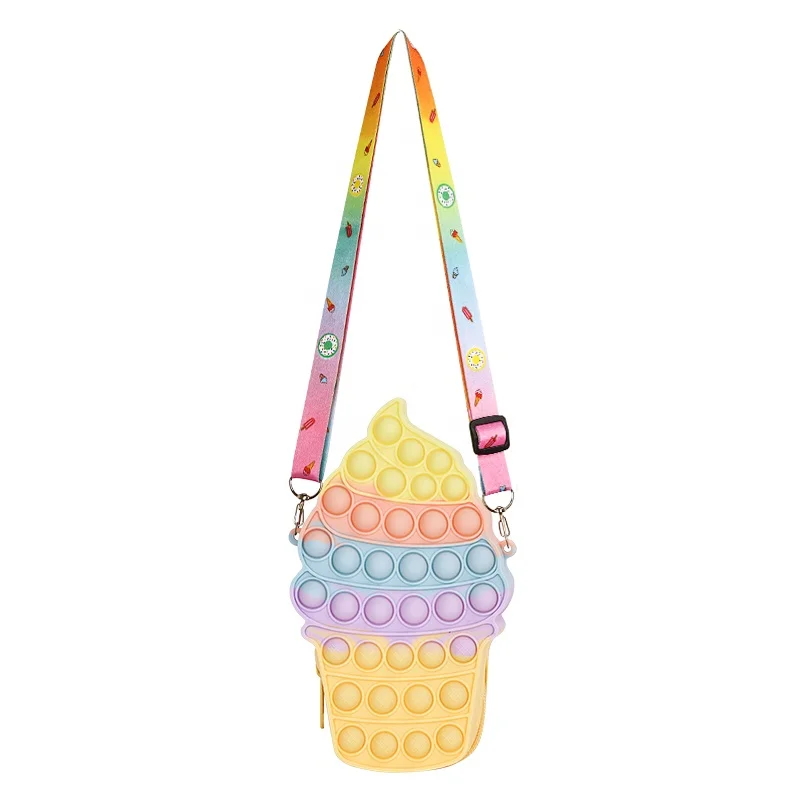 Wholesale toys  Rainbow Fashion Cartoon  Bag, Stress Release fidget toy Metal Chain Silicone Shoulder Bag for Girls