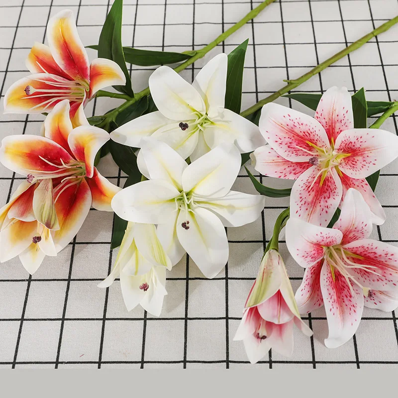 Wholesale cheap artificial flower lily 3 head flower home decoration artificial lily flowers