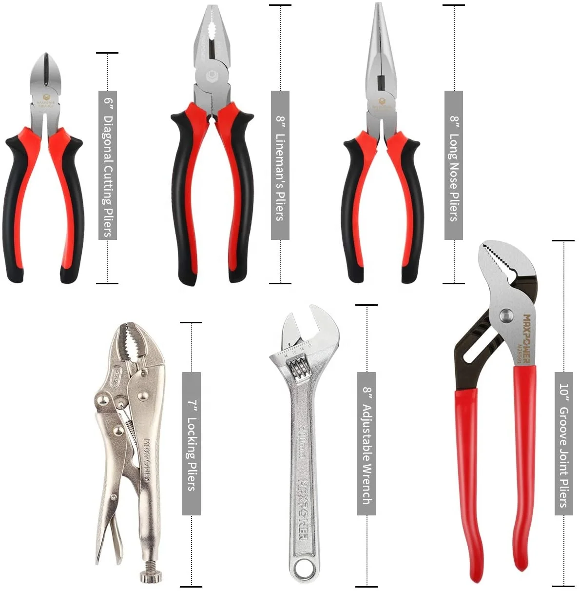 Maxpower household repair hand tools kit 6pcs water pump wrench pliers tool set