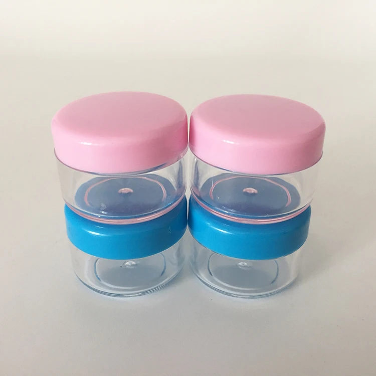 Chinese supplier plastic clear 5g 5 grams cosmetic jars with multi color screw lid for cosmetic sample dispenser