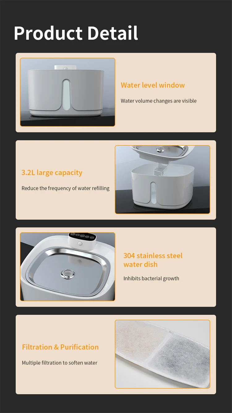 3.2L 108oz Automatic Filtered Water Dispenser  Ultra Silent Water Purifier Fountains Water Dispenser with stainless steel plate