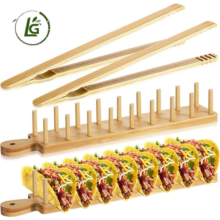 Legend High Quality taco holders stand set plate porta grille tacos bamboo wooden taco holder for party use