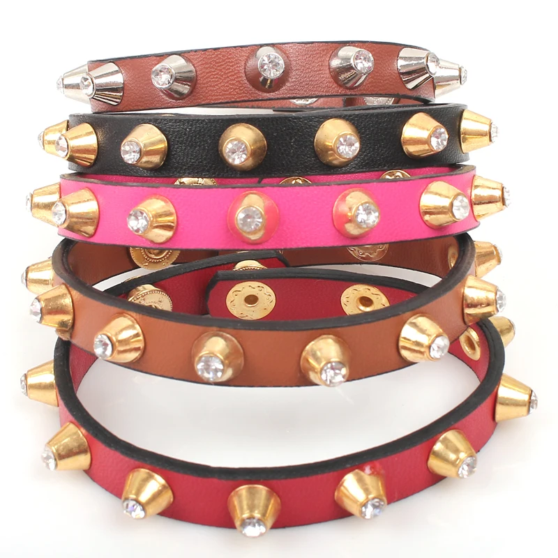 fashion vintage PU leather women bracelet women custom wholesale plastic diamond inlay rivet bracelets personalized bracelet