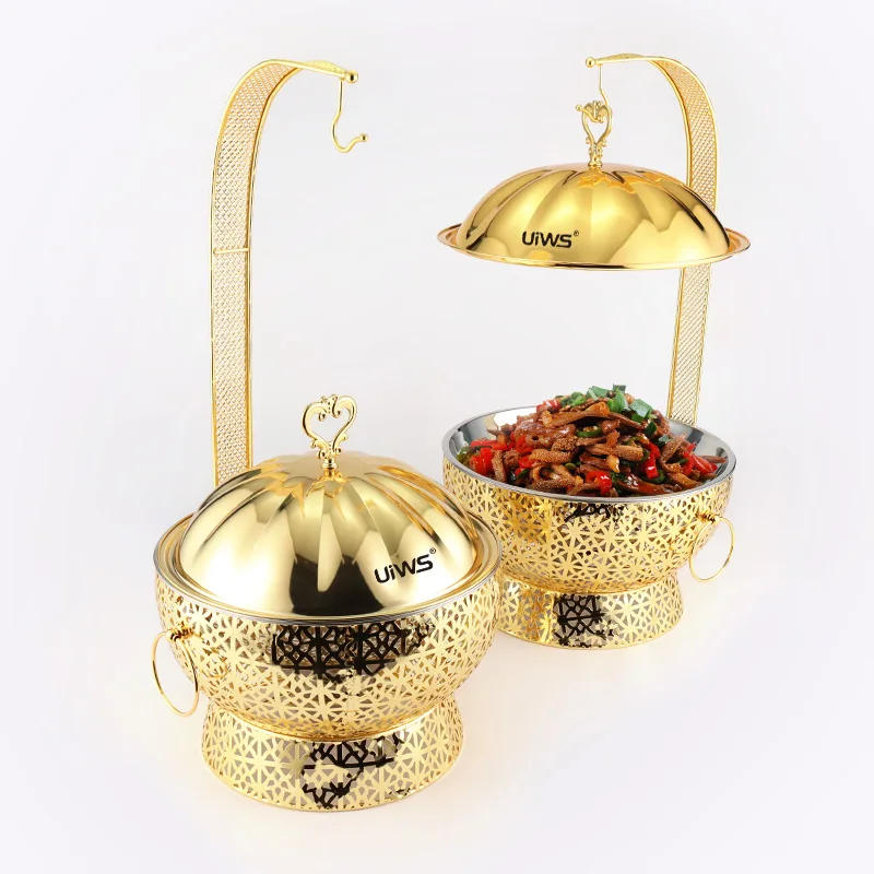 Weeding Luxury gold stainless steel buffet food warmer  6/8Lchafing dish with hanging