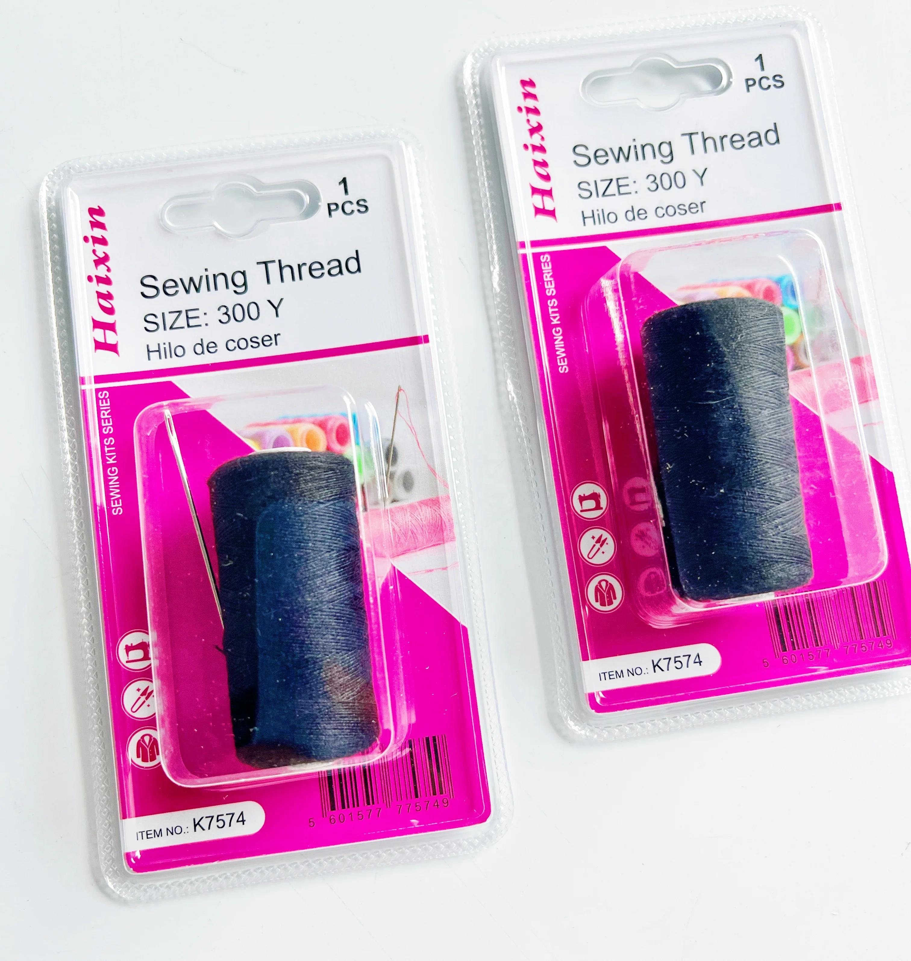 Household 300 yards small cone set spun 40/2 polyester sewing thread with blister card package