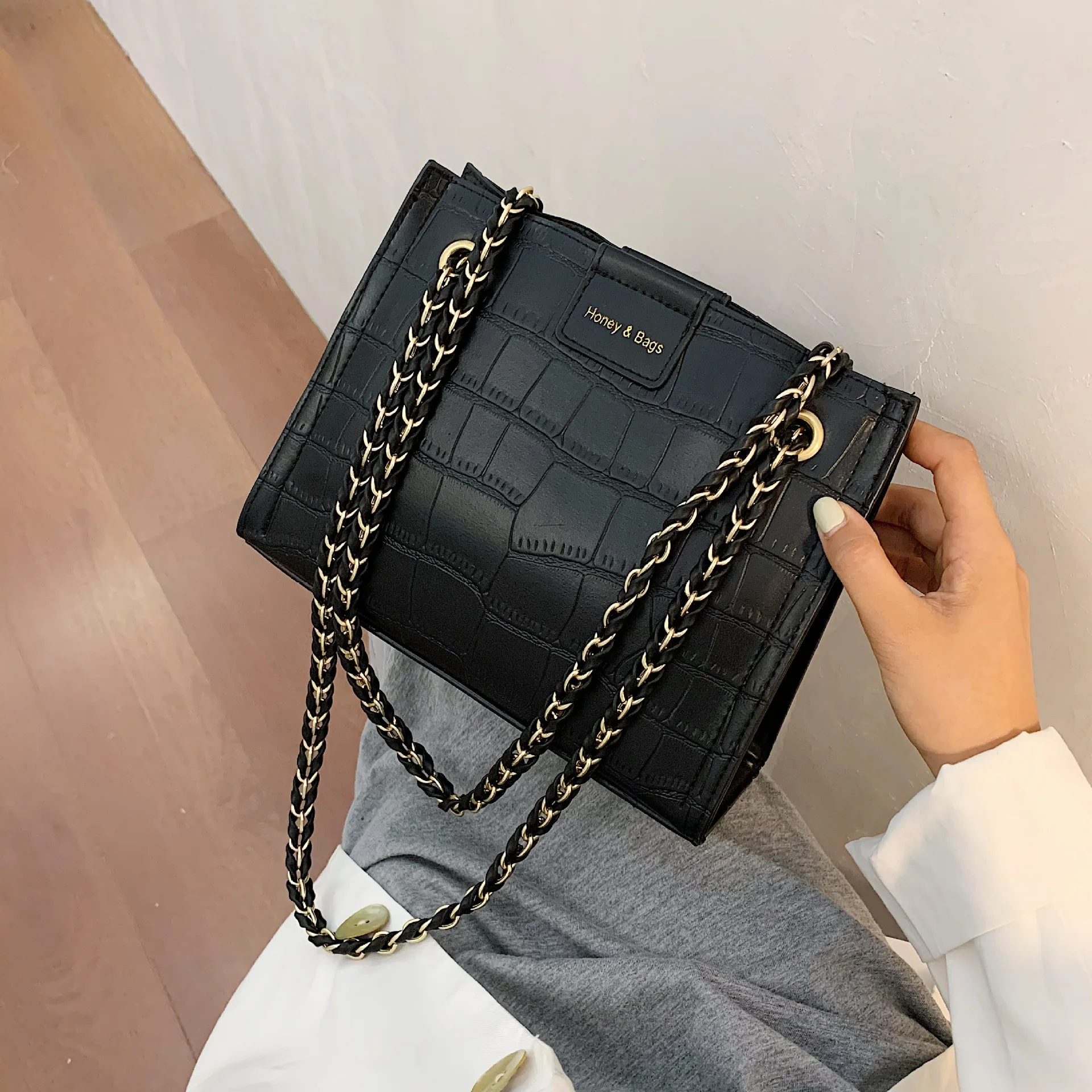 Женская сумка-мессенджер в Корейском стиле, модная вместительная сумочка-тоут на цепочке, комплект 2 в 1