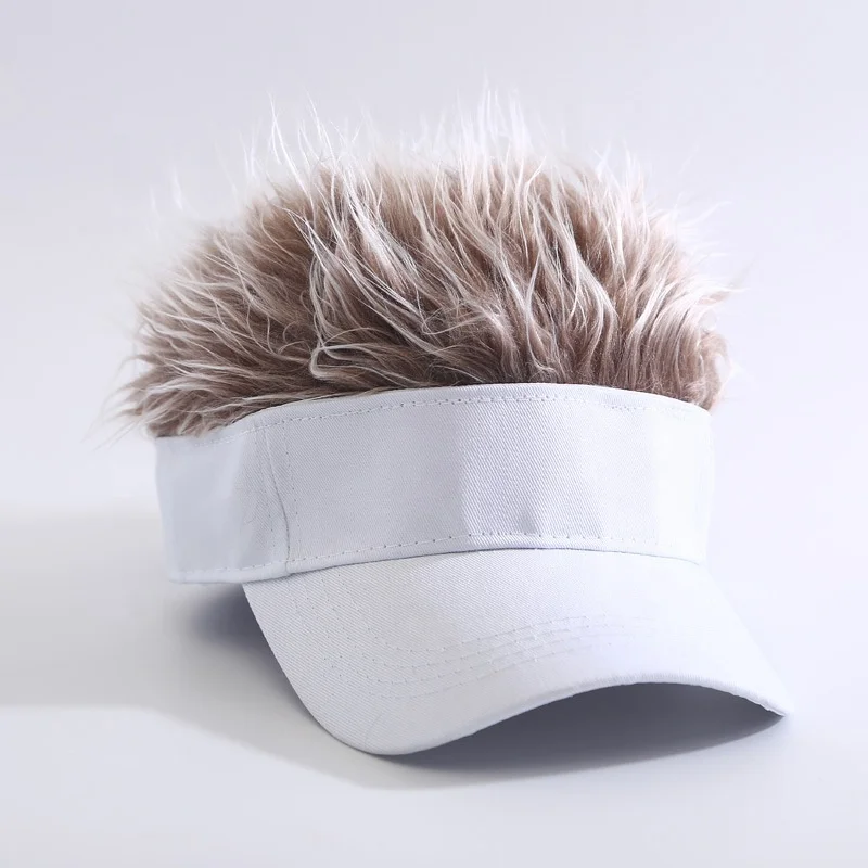 Custom logo Unisex Novelty Spiked Hairs Golf Sun Visor Cap Adjustable Hip Hop Gorras Funny Beanie Hat Wig Peaked Baseball Hat
