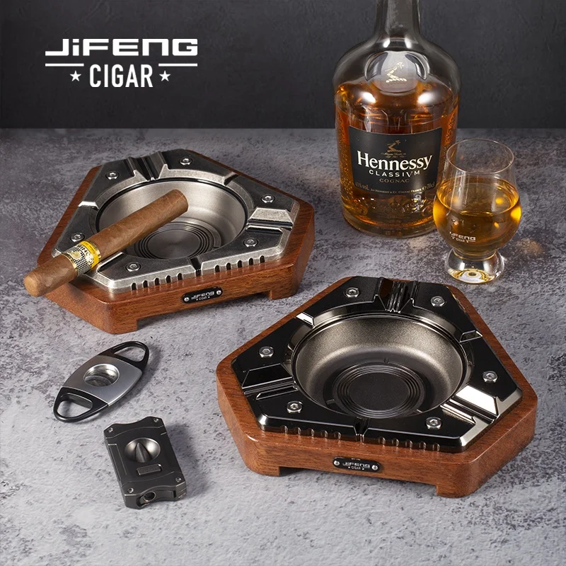 JIFENG JF-3038 идеальное сочетание металла и дерева 3 сигары для сигарет треугольная Сигара Пепельница