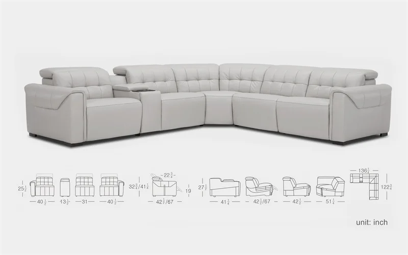 2022 Modern 6 Seater power recliner Modular Corner Sectional leather sofa Living Room Furniture Reversible L Shape Couch Set