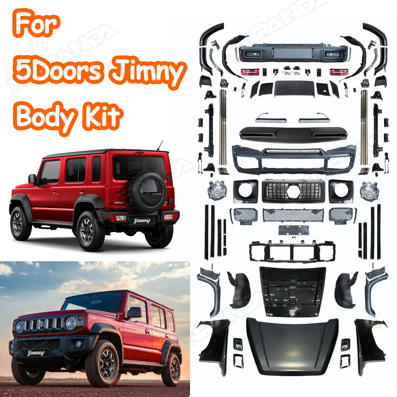 Оптовая продажа комплект для всего кузова автомобиля 4x4 внешние аксессуары обвес комплекты Suzuki Jimny 5 дверей Jc74