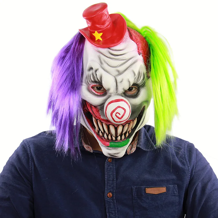 Demon clown mask latex horror ghost scary funny mask halloween room escape props