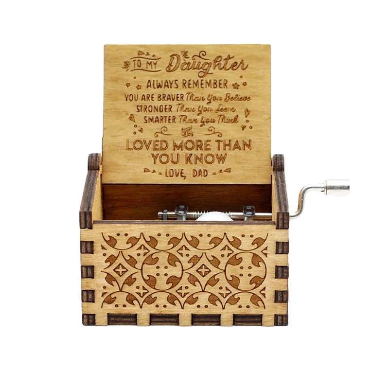 Funny hand crank music box custom design laser engraved vintage music box wooden musical box for gifts