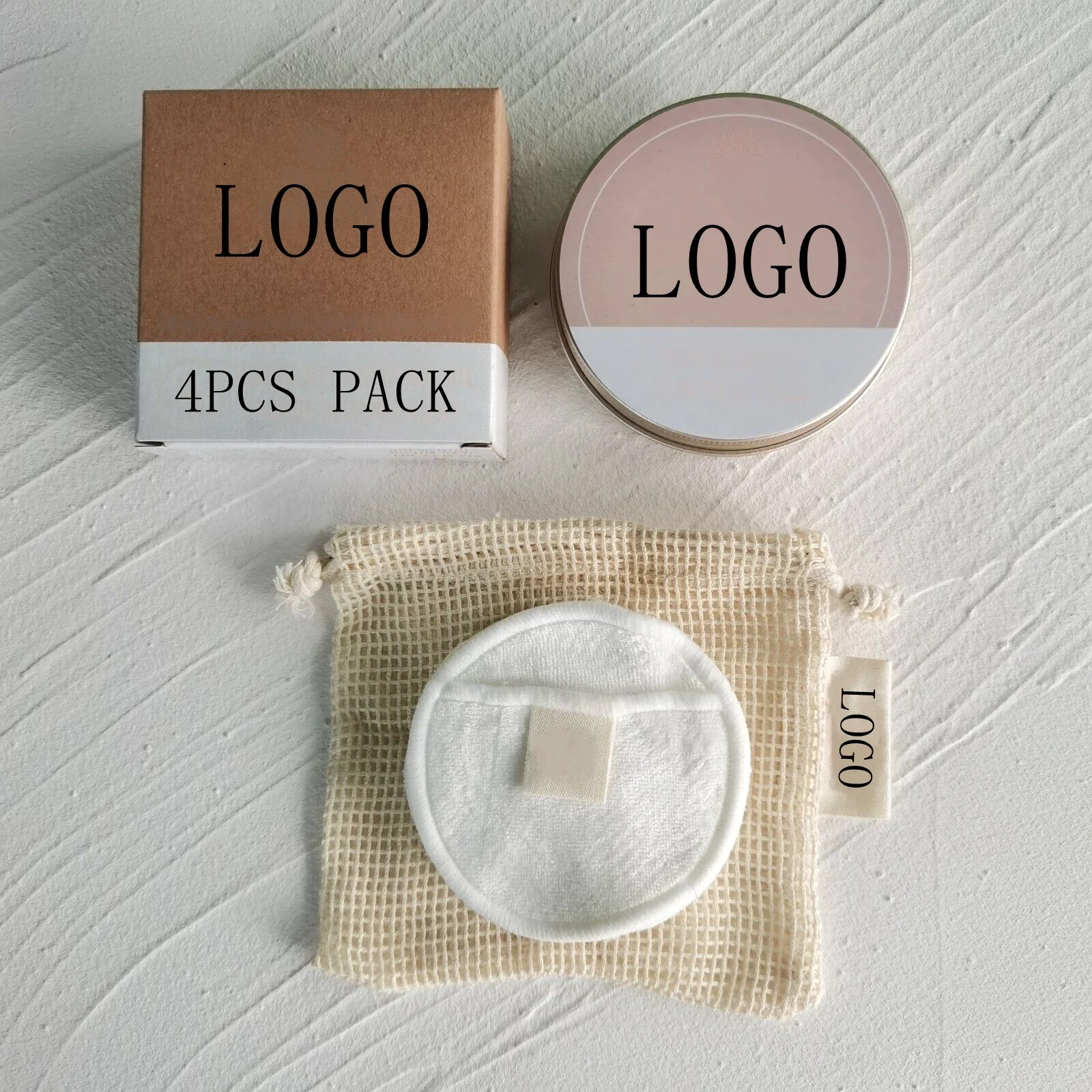 4 Pads Travel Set Zero Waste 8cm Round Bamboo Cotton Pads Facial and Skin Care Bamboo Makeup Remover Pads