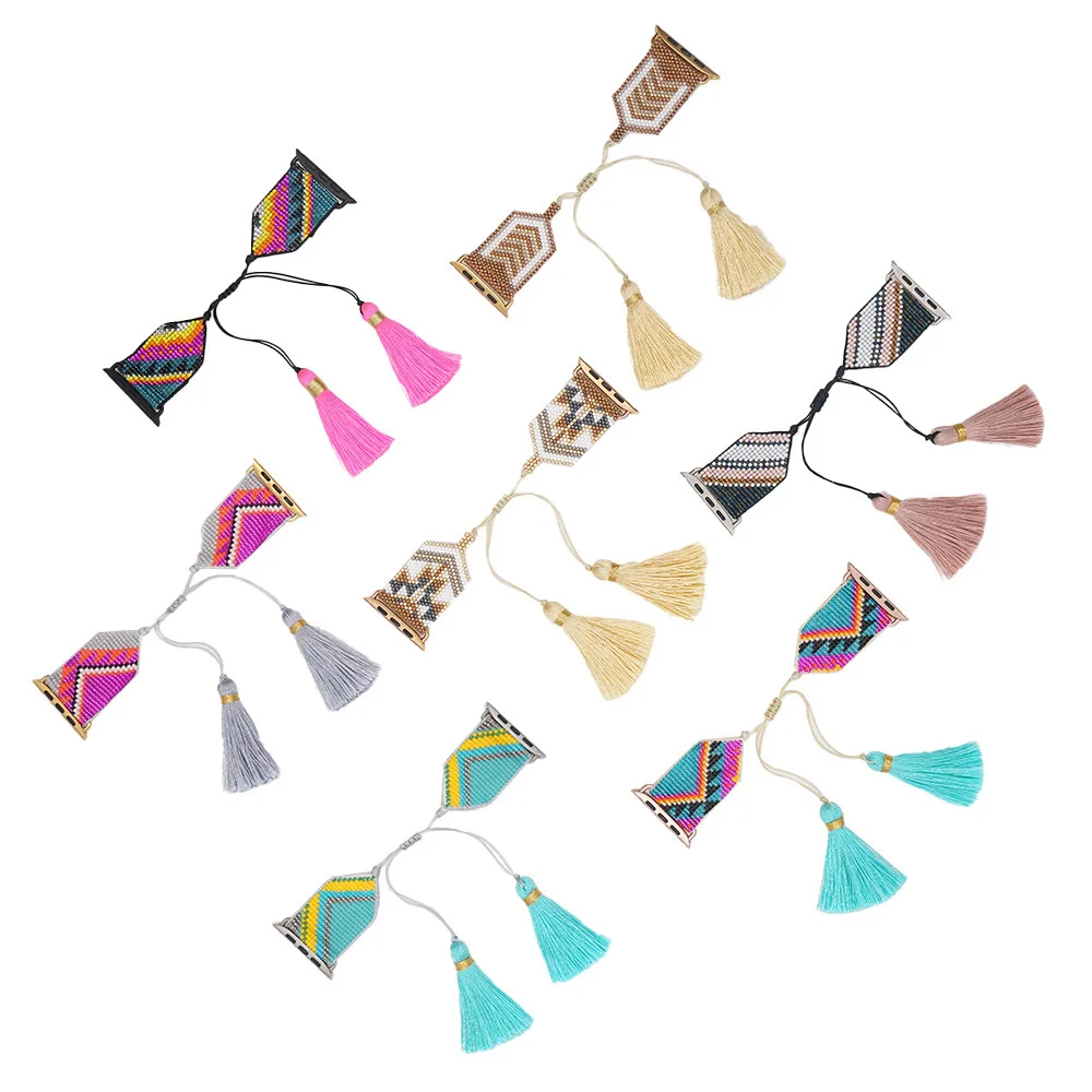 2024 New Design Nylon 38 40 41 42 44 45 49mm Tassel Jewelled Watch Strap Modern Buckle Watch Band For Iphone Apple Series 9