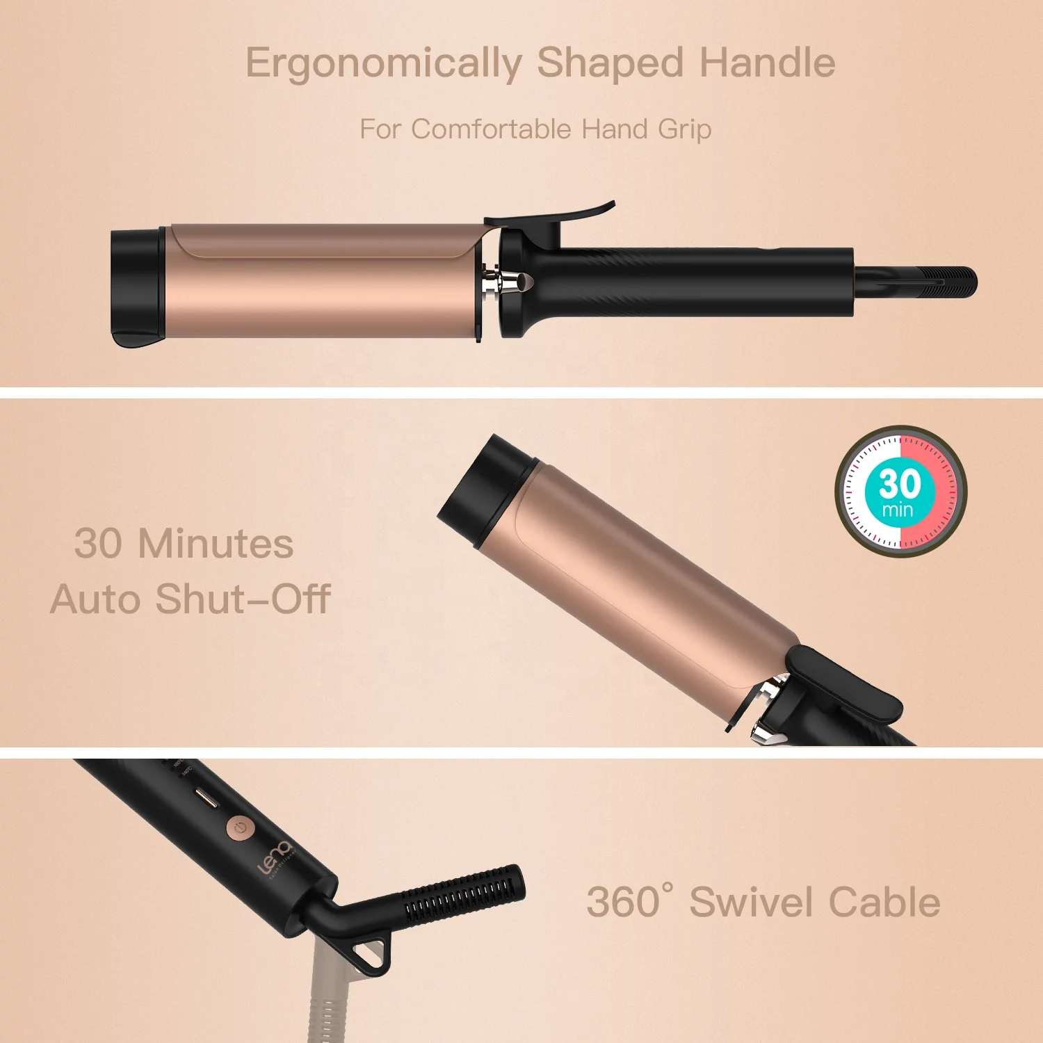 Lena Custom 40mm Big Curls Ionic PTC Fast Heating Tourmaline Ceramic Curly Hair Iron Curling Wand Curler